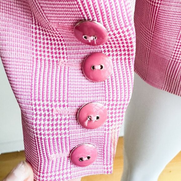 Vintage Jean Louis Scherrer Pink Metallic Silver Plaid Blazer 38 - Picture 14 of 15